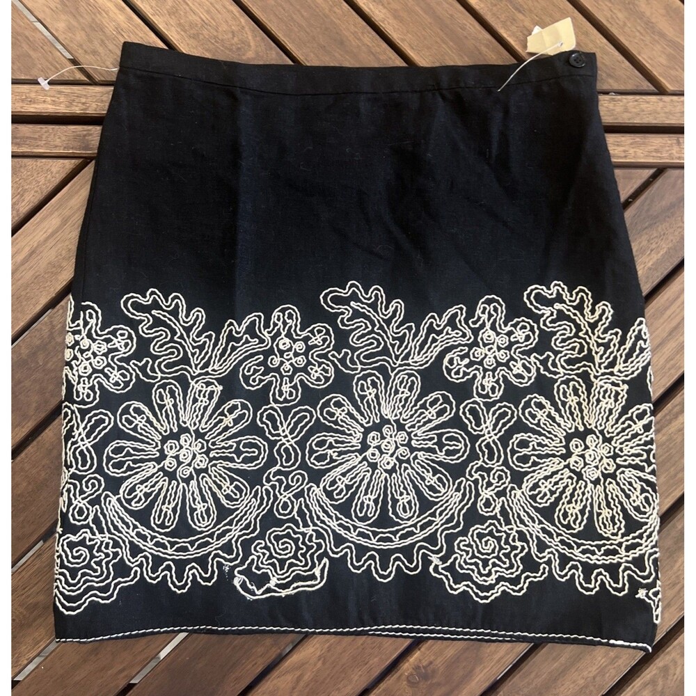 Sophie Max Embroidered Linen Skirt Black Xs Boho Cottage Core